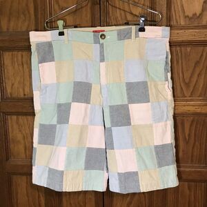 Izod Patchwork Bermuda Shorts Men's 36 Pastel Chambray Preppy Flat Pocket Pants